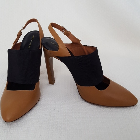Dries Van Noten Shoes - Dries Van Noten Camel Leather Slingback Pumps